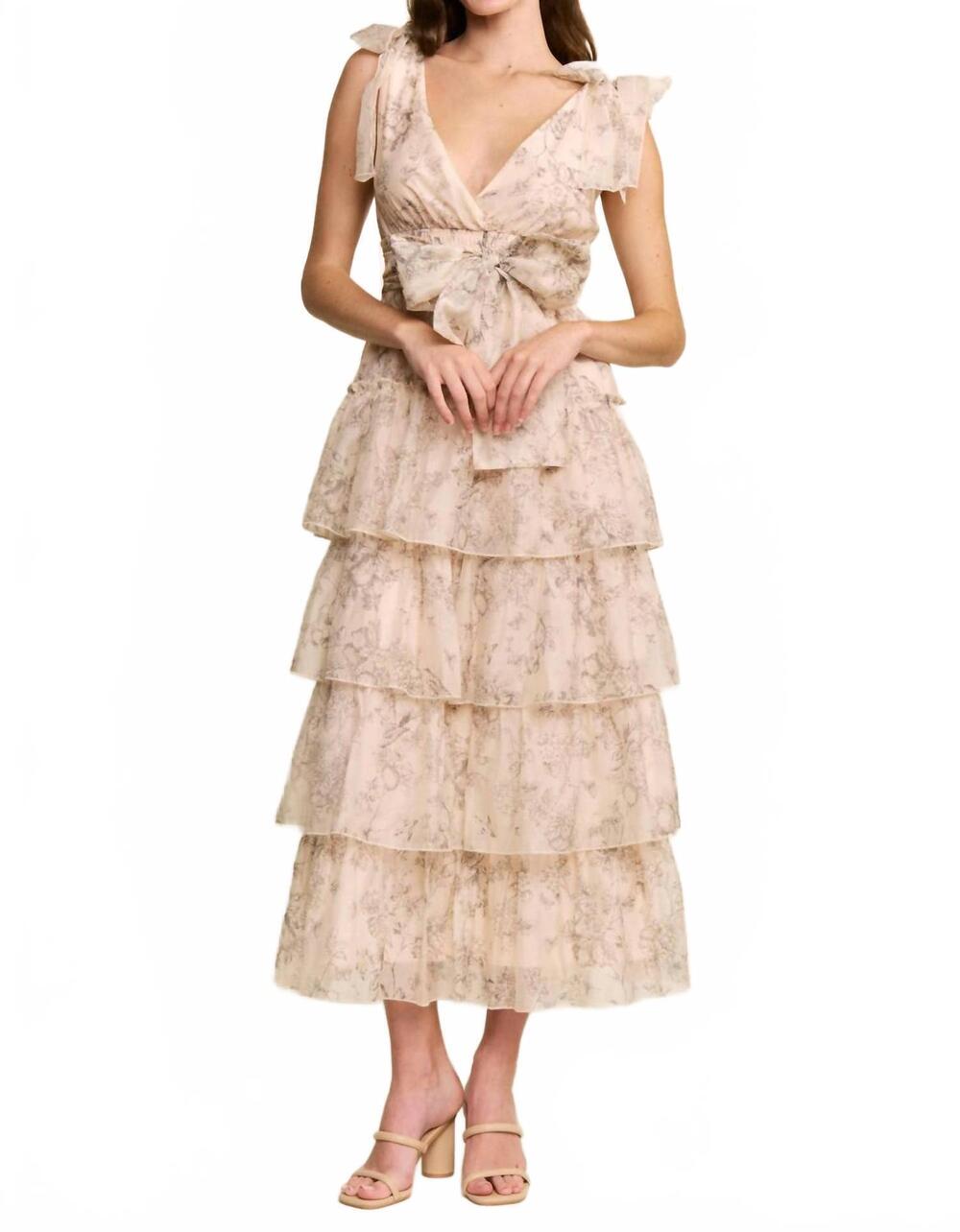 NEW J.NNA floral tiered midi dress in peachy cream